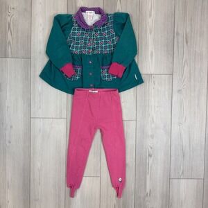Vintage 90s Gymboree Large 3.5 - 4.5 Years Jacket & Legging Set Pink Green